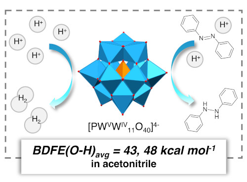 Selective hydrogenation of azobenzene via proton coupled electron transfer from a polyoxotungstate surface