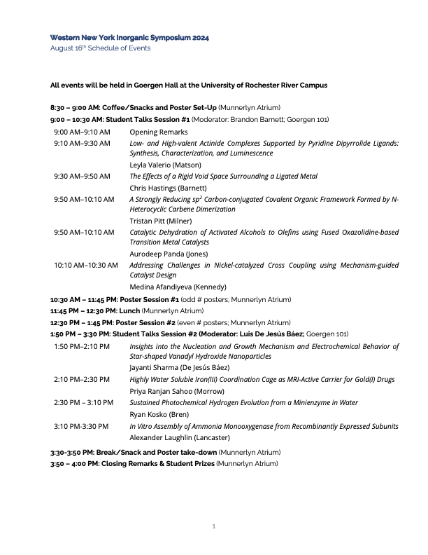 Western New York Inorganic Symposium Schedule